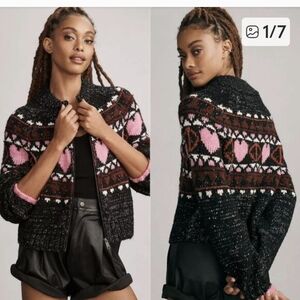 Anthropologie Black and Pink Patterned Cardigan